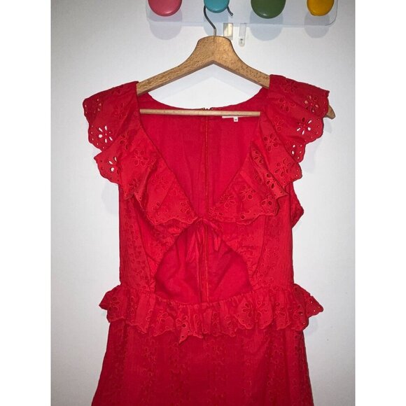 Tularosa Cutout Tanya Mini Dress Red Berry Color Eyelet Women's Size XS - Picture 4 of 12